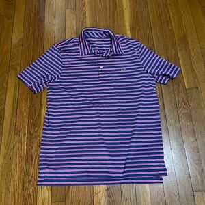 Vineyard Vines Men's Polo in Pink and Navy Stripes. Size M